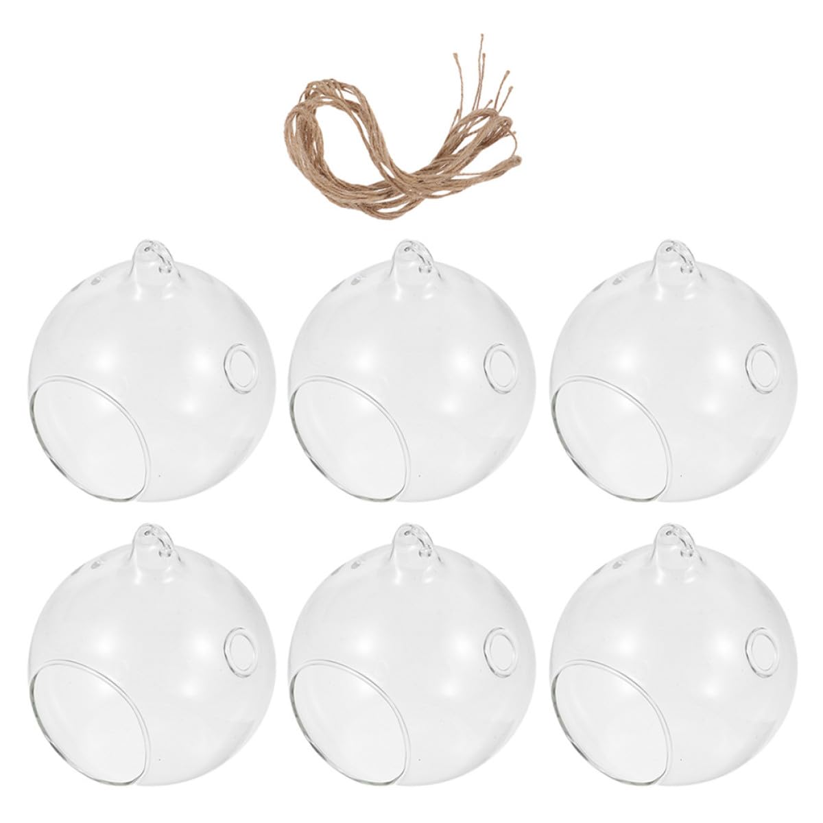 Portacandele da Tè Sospeso in Vetro a Forma di Globo Corda di Canapa, 6 Pezzi, Sicuro per Candele Tealight, Decorazione per Feste e Casa