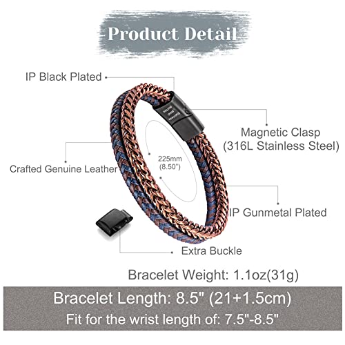 Image of Men's Leather and Steel Chain Bracelet with Clasp