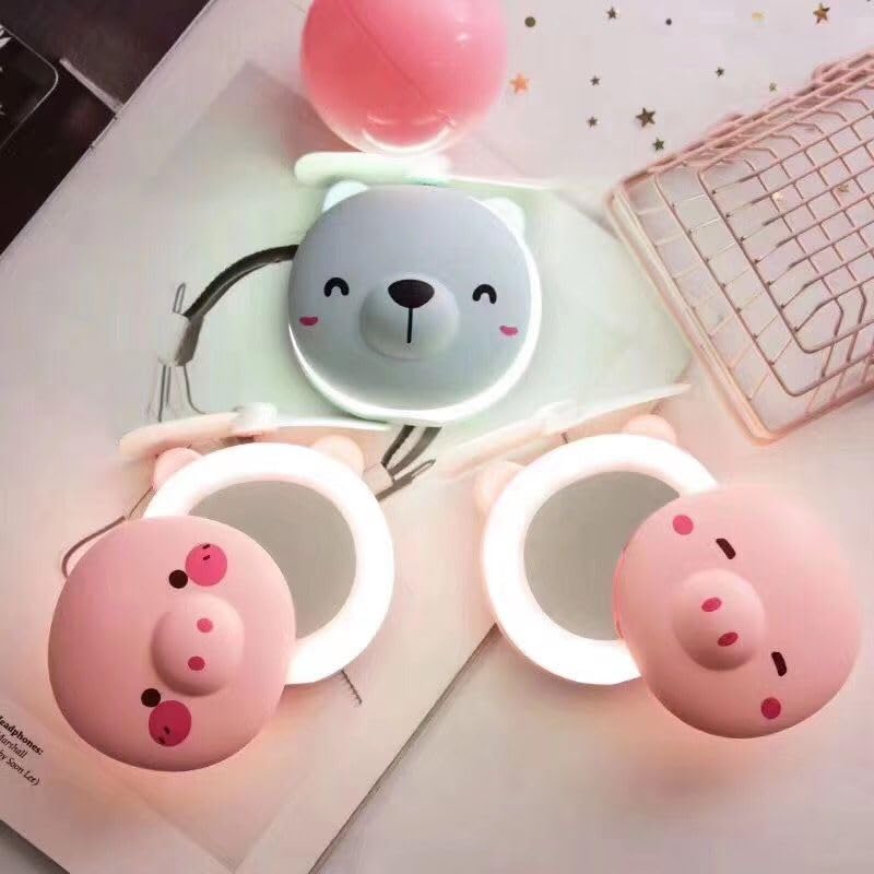 Travel Mini Carton Make Up/Mirror with LED Lights USB Fan (Color May Vary)-image-27