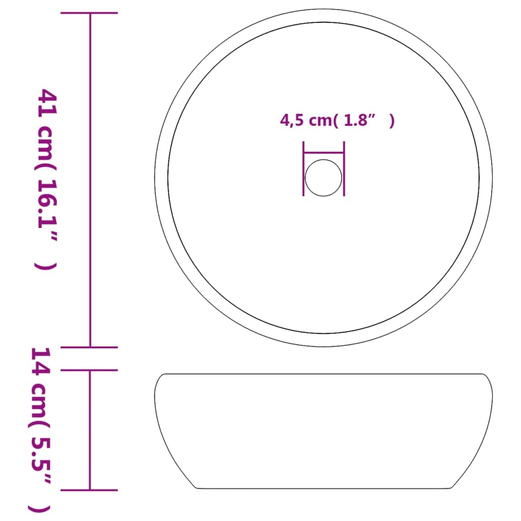 vidaXL Lavabo sobre Encimera Redondo, Lavamanos de Tocador, Lavabo de Fregadero, Lavamanos sobre Encimera para Baño Aseo, Cerámica Negro y Gris
