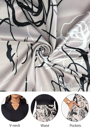 Image of Nmoder Casual Dresses for Women Semi Formal Fit and Flare 3 /4 Sleeve A-line Church Work Dress with Pockets