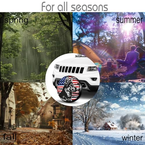 Image of German Shepherd American Flag Spare Tire Cover for Rv Trailer Camper- Waterproof Wheel Protectors Cute Wheel Cover Universal Fit for Truck SUV Travel Camping Outdoor-14 inch