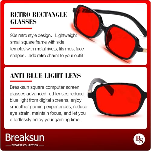 Image of Breaksun Retro Rectangle Glasses for Women Men Small Square Blue Light Blocking Glasses Vintage Eyeglasses