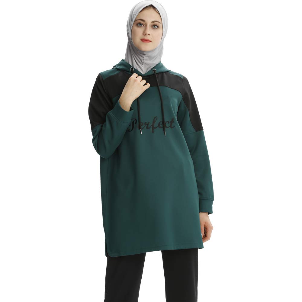 Muslim Tracksuit Hoodies Islamic Sweatsuit Sweatshirt Muslimah Sports Pullover (2XL, Green)