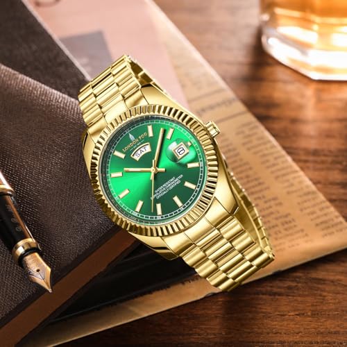 Image of London Fog Oxford Collection Analog Quartz Watch for Men with Round Dial and Stainless Steel Strap, Fluted Metal Case, Day & Date Display, Luminous Hands & Hour Markers & Water Resistant