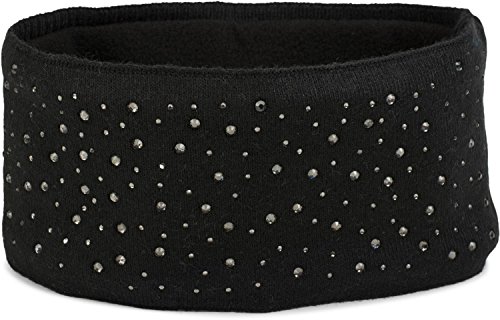 styleBREAKER Damen Feinstrick Stirnband mit Strass Nieten Applikation und weichem Fleece Innenfutter, Haarband, Headband 04026003, Farbe:Schwarz Cover