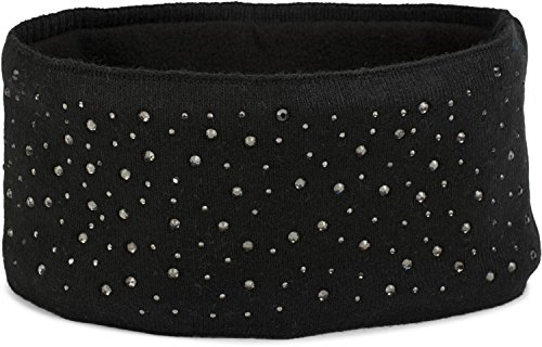 styleBREAKER Fascia per capelli da donna in maglia fine con applicazione di borchie di strass e fodera in morbido pile, fascia per capelli, fascia per capelli 04026003, colore:Nero