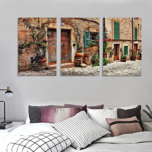 Landscape Posters Flowers Doors Windows And Walls In The Streets Of Ancient Mediterranean Town Paintings For Wall Decorations Wall Art Paintings Canvas Wall Decor Home Decor Living Room Decor Aestheti #TOP3
