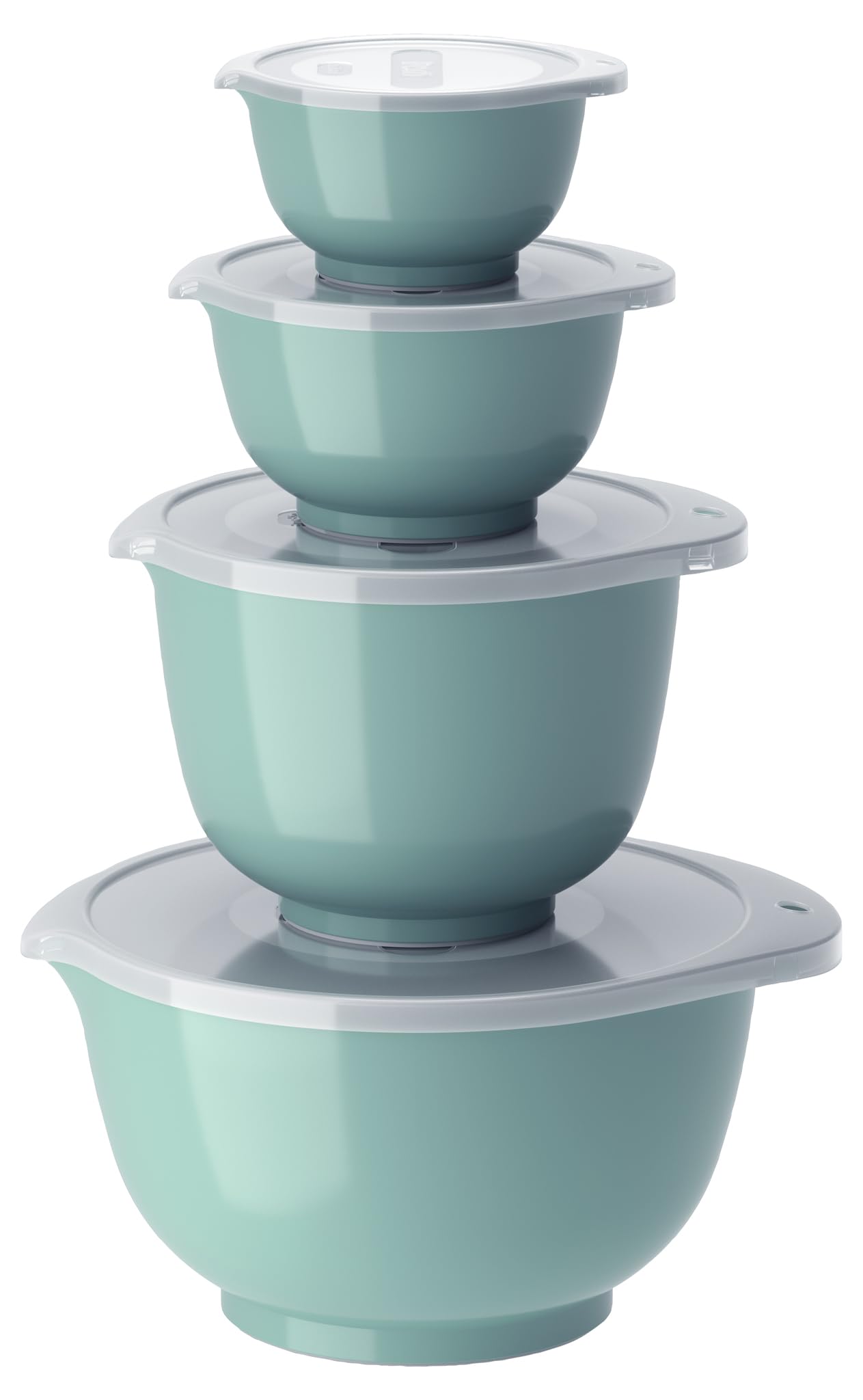 Rosti Margrethe Mixing Bowl Set, Set of 8 Mixing Bowls, 4 Mixing Bowls and 4 Lids, Recyclable Plastic, 0.25 Litre, 0.5 Liter, 1.5 Litre and 3 Litre, Nordic Green