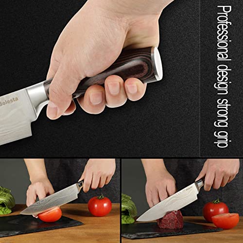 Image of HARI Japanese Chef Knife Set | Professional 8 Inch Chef Knife & Paring Knife | 7Cr17 High Carbon German Stainless Steel with Pakkawood Handle | Hammered Blade, Ultra-Sharp, Gift Box - Brown