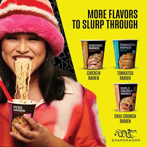 Image of Snapdragon Chili Crunch Ramen Cup Noodles - 6 Pack Instant Ramen Bowl with Authentic Wheat Noodles, Soup Sauce Base, Vege Pack and Chili Crunch Oil. Microwave or Hot Water, Easy Meal Prep (4.23oz x 6)