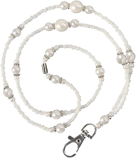 Dealikee Fashion Lanyard, MELIFE Lanyard Necklace with Magnetic Break Away Clasp Key Ring for Keys, Phone, ID Badge Holder Pearl Beaded Chain