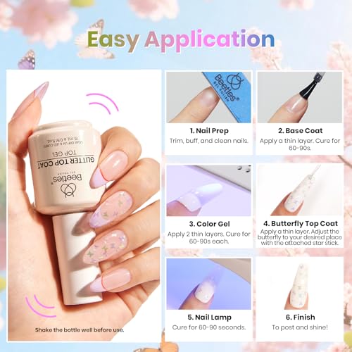 Image of Beetles Glitter Gel Top Coat 15 ml Mirage Butterfly Glitter Shine Top Coat | Long-Lasting for Gel Polish, Butterfly Sparkle Soak-Off UV /LED Gift for Women