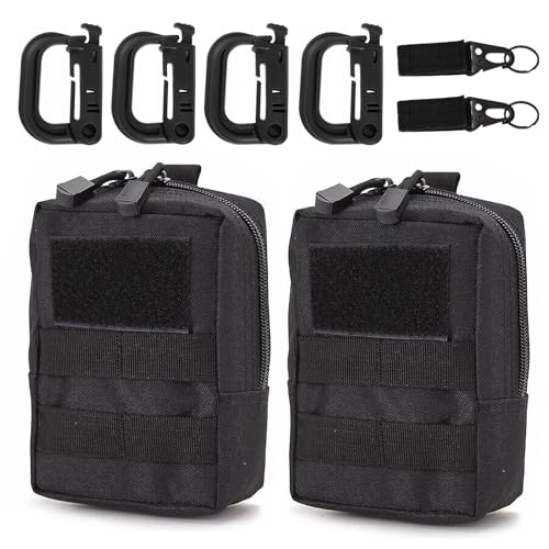 2 Pack Sac Tactique Ceinture Pochette Ceinture Tactique avec 4 Mousquetons + 2 Porte-Clés Convient aux Camping Trousse Sacoche