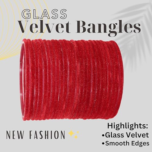 Image of NMII Glass Velvet Bangles Set For Women and Girls | Plain Glass Bangles | Velvet Chudi | Simple Bangles For Women | Stylish Glass Bangles- Set of 24
