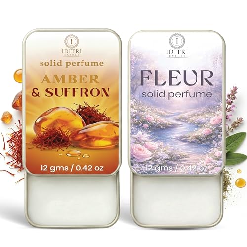 Image of IDITRI EXPORT Solid Perfume |Amber & Saffron&Fleur Alcohol Free Wax Perfume Balm, Long Lasting | Pocket Tin 12g, Pack Of 2| Non Greasy Smooth Glide, Travel Friendly Unisex Gifts He Or Her