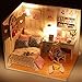 Ogrmar Wooden Dollhouse Miniatures DIY House Kit with Cover and Led Light-Leisure Reading Room
