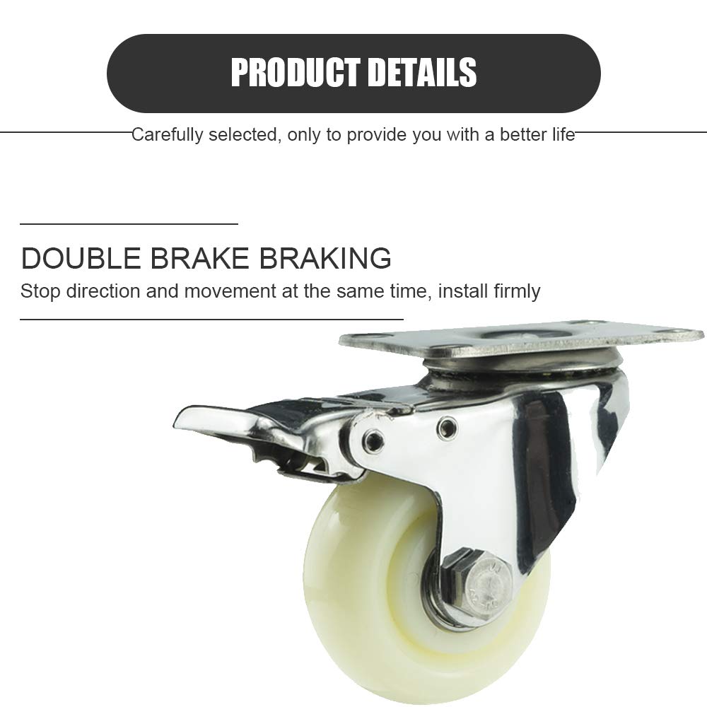 Jolan 4 Piezas,Ruedas De Nailon De Alta Resistencia,con Frenos,Ruedas De Transporte,Ruedas para Mueble,Carga De 400KG,Rotación De 360 °,Ruedas De Carro.,4 Brakes,125mm