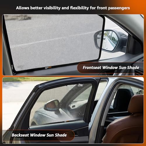 Image of Amazon Basics Side Window Sun Shade for Maruti Suzuki Grand Vitara (2022 Onwards) - Front Half Cut + Rear Zipper | Custom-Fit Magnetic Car Curtains | Black | Pack of 4 Pcs | Cotton Mesh