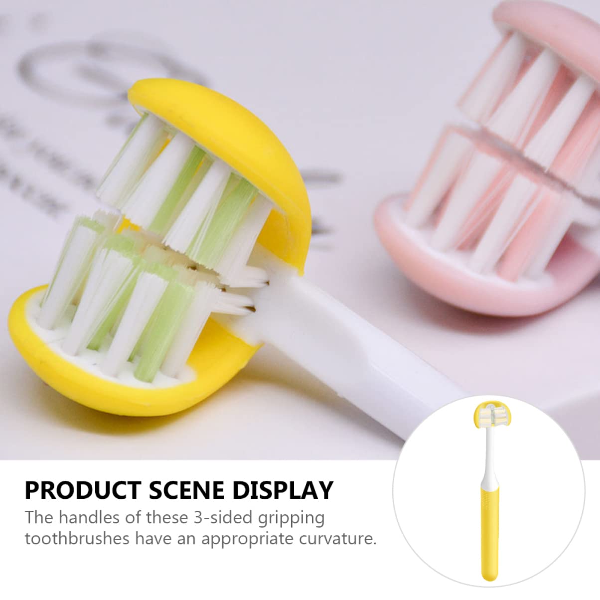 Spazzolino Manuale Adulto a Tre Lati Giallo Pp 3 Testine | Design Wrap-around, Cura Orale Quotidiana, Struttura Leggera per Uso Adulto
