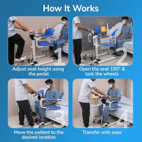 Image of EverActiv Patient Transfer Lift Chair with Commode | Bed to Wheelchair Transfer System for Elderly & Disabled | Hydraulic Lift Mobility Aid | Heavy Duty Foldable Home Care Wheelchair