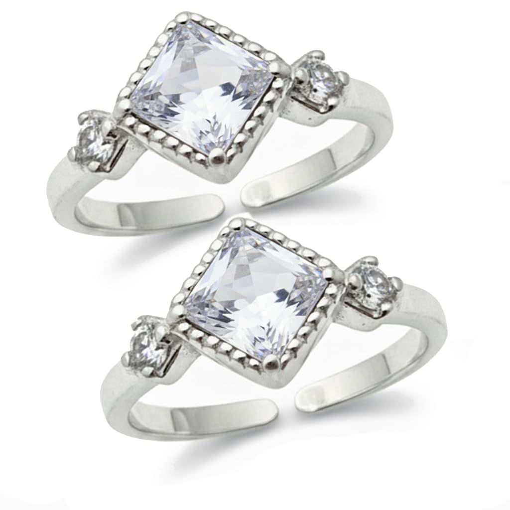 925 CZ Silver Toe Rings in Pure 92.5 Sterling Silver for Women | Chandi Bichiya | With Certificate of Authenticity | (White)