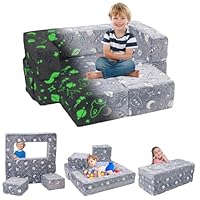YULEYU Kids Sofa Bed, 4 in 1 Modular Kids Play Couch, Foldable Toddler Sofa for Playroom Furniture, Convertible Sofa Bed Glow in The Dark Design (Space pattern)