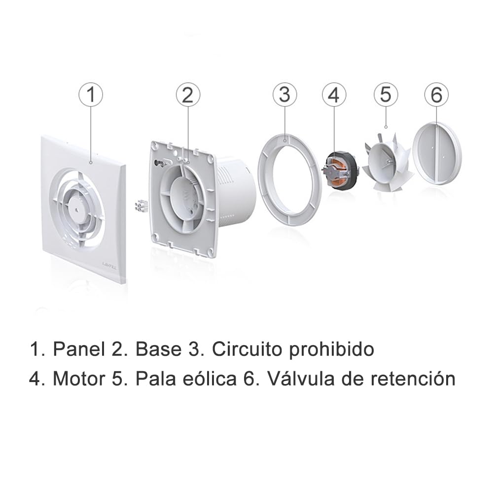 Extractor de aire 150 mm 18 W 320 m³/h con válvula antirretorno, montaje en ventana y pared Ventilador para cocina, baño, invernadero, garaje -6 pulgadas