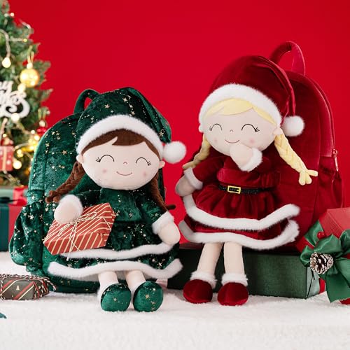 Image of Gloveleya Plush Backpacks Toddler Backpack Removable Doll and Backpack Baby Girl Gifts for 2 to 8 Years Girl Birthday Gifts with Green Doll
