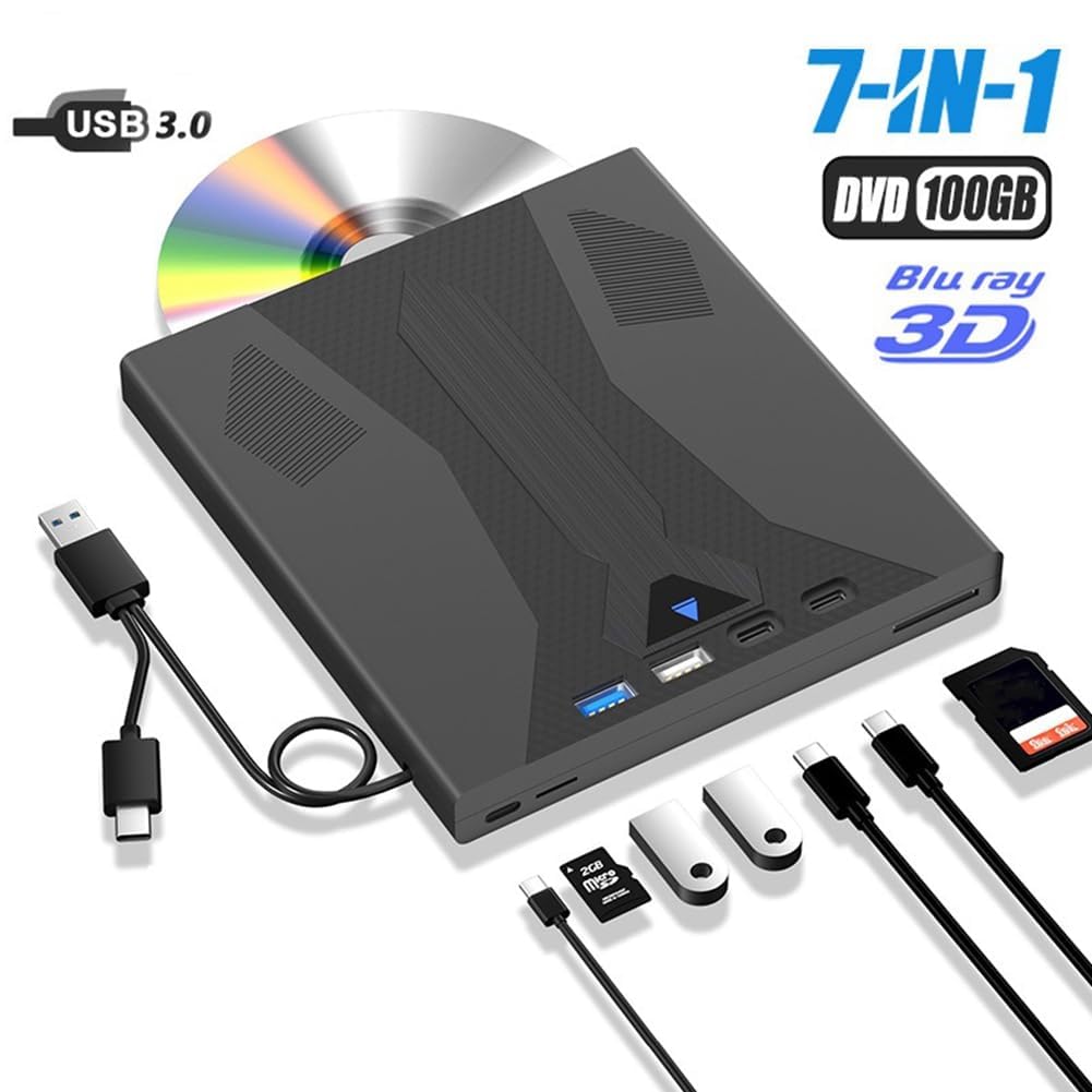Externer Optischer Blu-Ray-Laufwerk Unterstützt 100G-Disc USB 3.0 und Typ-C DVD/CD/BD-Player für PC, Laptop und Desktop 3D-Optical-Blu-Ray-Laufwerk.