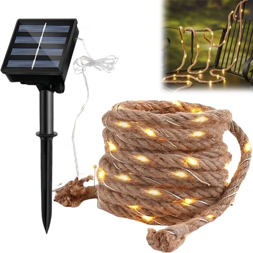 BYZESTY Solar Lichterkette Seil, 7M Warmweiß Lichterkette Aussen,...