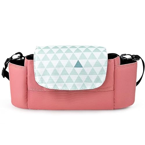 Bolsa Organizador Carrito Bebe, con 2 Portavasos para Cochecito para Toallitas Húmedas, Pañales, Juguetes, Se Utiliza como Bolso de Mano, Ajuste Universal para Todos Los Modelos De Carrito (Rosa) Cover