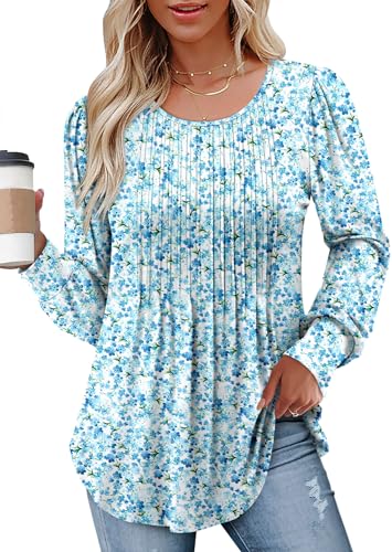 BETTE BOUTIK Long Sleeve Shirts for Women Fall Tops Dressy Blouses Crewneck Tunic Tops for Leggings S-3XL