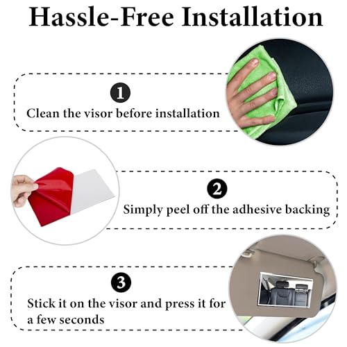 2 PCS Car Sun Visor Mirror, HD 5.91"×3.15" Portable Car Vanity Mirror, Seatback Self-Adhesive Makeup Mirrors, Shatter-proof Cosmetic Accessories for Automotive Truck SUV Vehicle