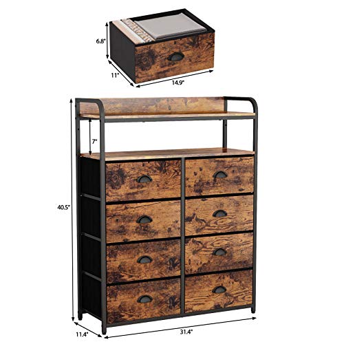 Furologee 8 Storage Drawers Dresser for Bedroom with Double Shelf Tall, Large Storage Organizer Unit for Closet,Living… - Image 4