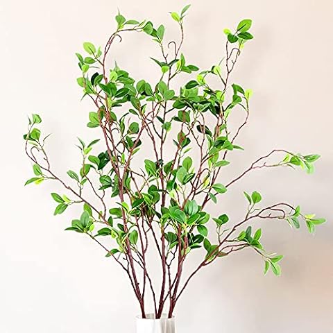 3pcs Artificial Branches Plants Artificial Greenery Stems Faux Greenery Stems Faux Branches for Vase Plant Artificial Eucalytus Branches Fake Ficus Twig (45"/Each Branch) (Green) Cover