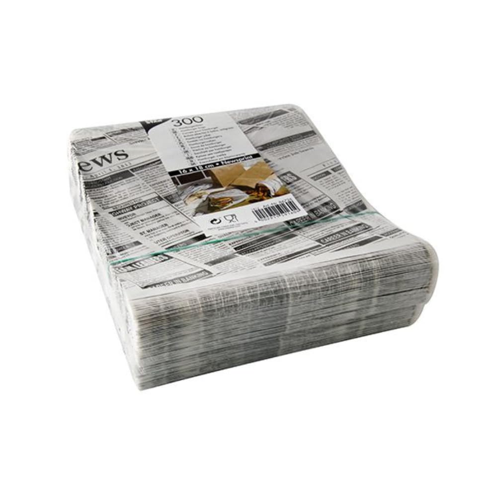 Papstar - 5 x 300 sacchetti per hamburger in carta pergamena artificiale, ingrassabile 16 cm x 18 cm,"Newsprint" resistente alla