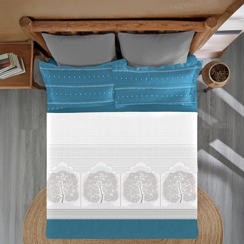 Image of MYTRIDENT Sanskriti Cotton Bedsheet for Double Bed, Gifting Collection King Size - Gond Art Blue