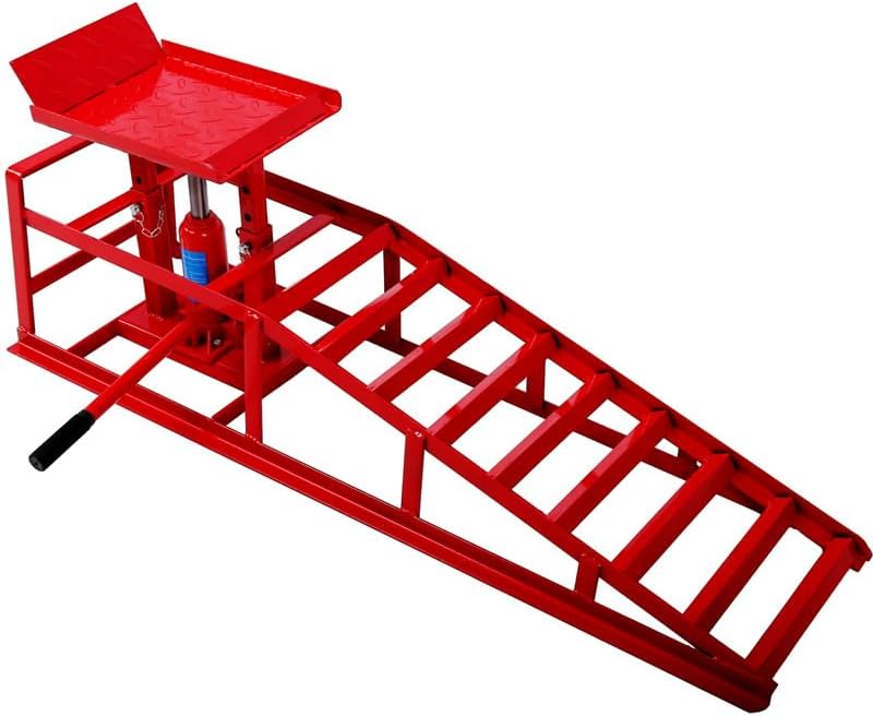 2PCS Auto Car Truck Service Ramps Lifts,10000lbs(5T) Garage Car Lift Hydraulic Vehicle Ramps,Portable Car Ramps for Oil Changes High Lift,Lift Repair Frame Lift Height Adjust 9.8"-15" (Red)