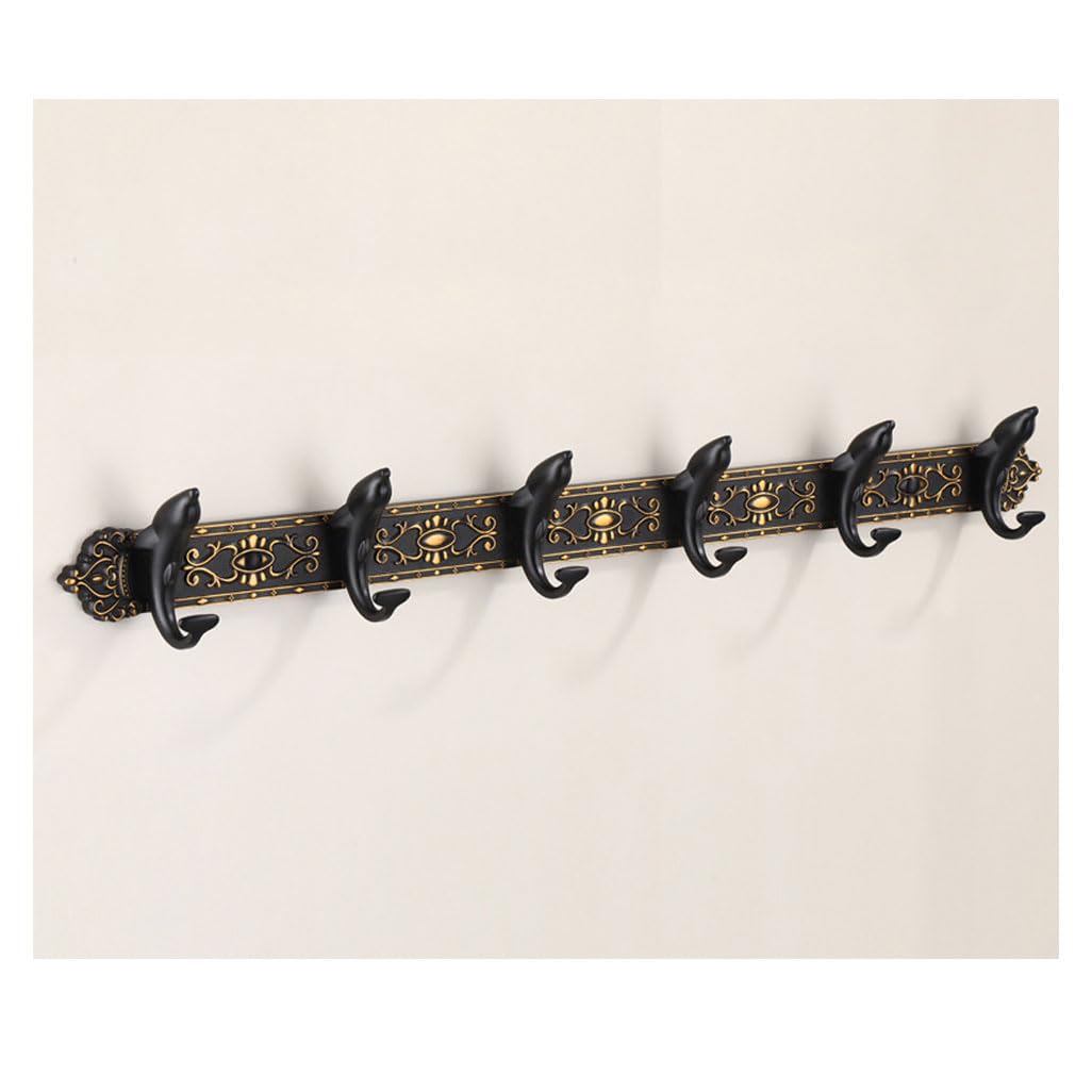 Lmysxaoz Gold Vintage Metal Coat Rack Wall Mount, Aluminum Dolphin Shaped Hooks Hanging Rail Antique Clothes Towel Racks For Bathroom Entryway Bedroom Behind The Door 6Hook