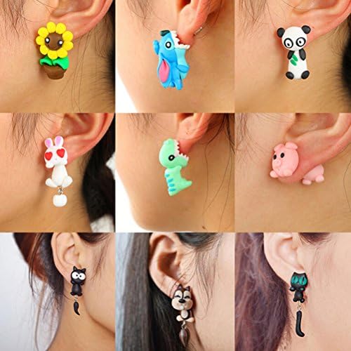 Diyiming 1 Pair Shark Earrings Biting Ear Earrings Crocodiles Studs,3D Animal Earrings Shapi Dog Studs Cute Handcraft Sunflower Dinosaur Pig Insects-Chomper earrings,Piranha Earrings,Fox Fimo Studs