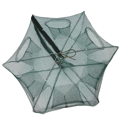 Odorkle Red de Trampa de Pesca, Accesorio de Pesca de Jaula de Cangrejo de Camarón de Red de Pesca Automática Plegable de Nailon Duradero (6 Agujeros)