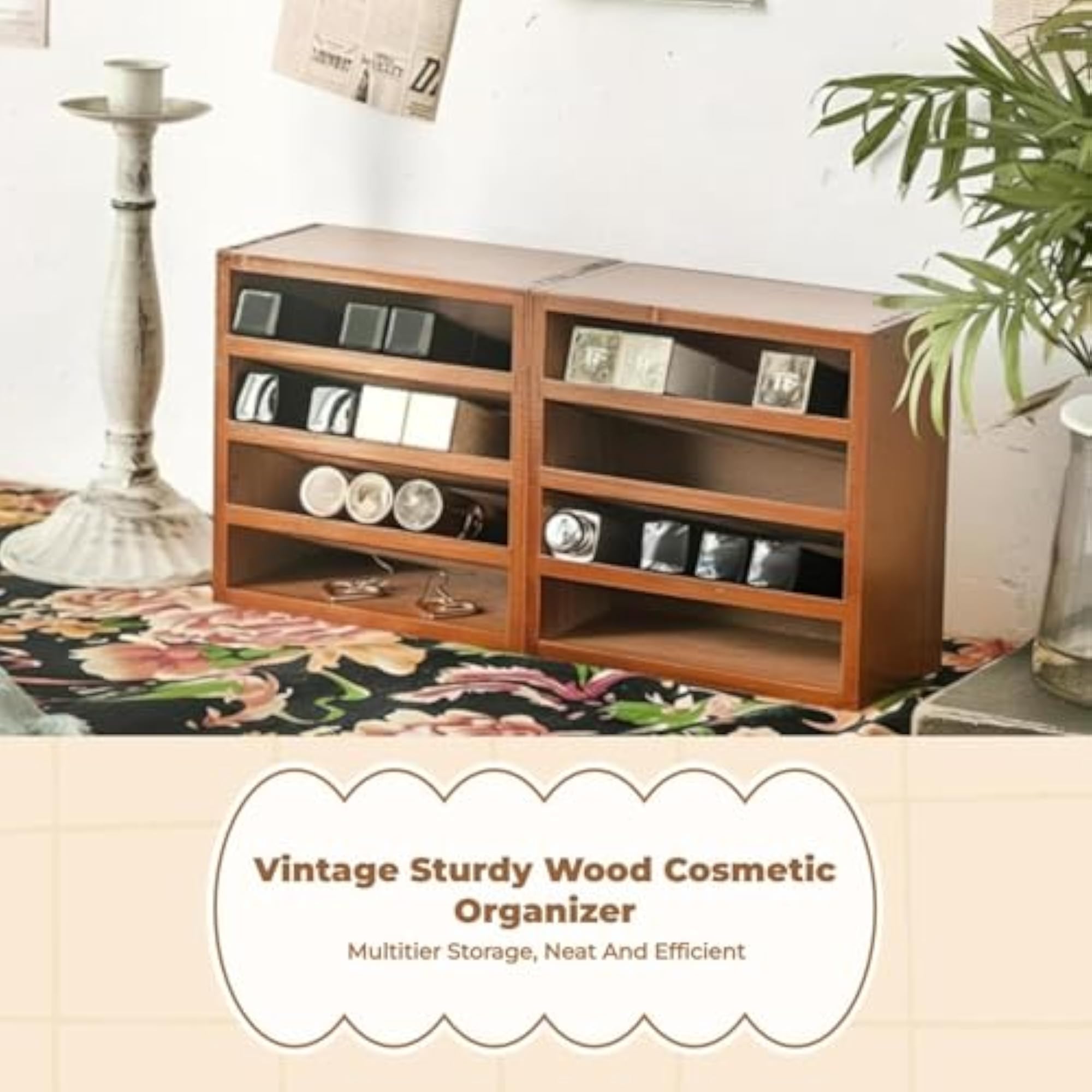 Wood Lipstick Organizer, Multitier Dustproof Makeup Storage Box