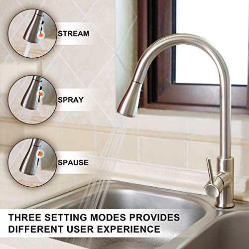 Kitchen Faucet with Pull Down Sprayer, Kitchen Sink Faucet, Single Handle High Arc Pull Out Brushed Nickel Sinks Faucet