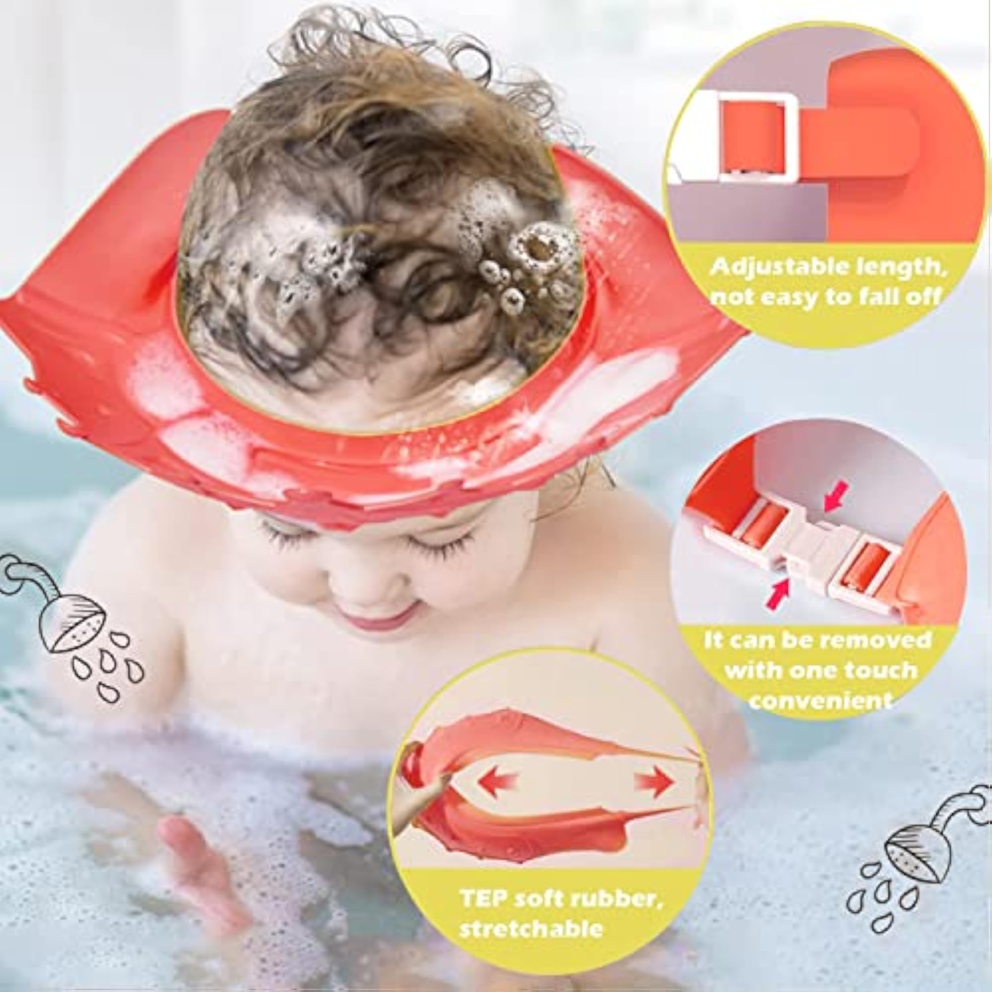 Baby Shower Cap for Kids, Adjustable Waterproof Visor Hat