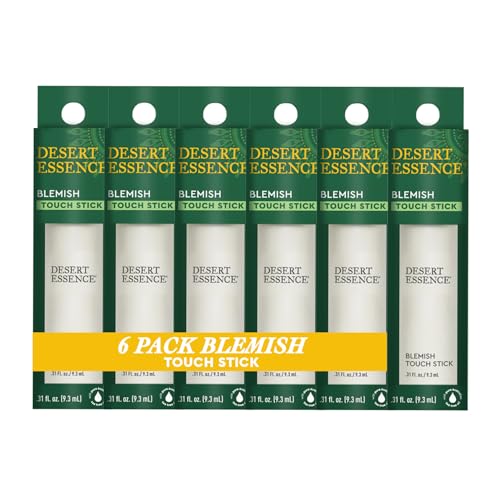 Desert Essence Herbal Blemish Touch Stick with Natural Extracts & Essential Oils - .31 Fl Ounce - Pack of 6 Antiseptic Tea Tree Oil - Chamomile - Lavender - Palmarosa - Clear & Radiant Skin