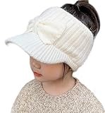 INOGIH Baby-Girls Winter Knitted Baseball-Cap Warm Ponytail-Hole Visor-Hat for 2-7 Years Old White