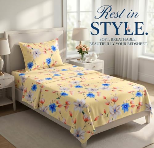 Image of HOMEKART Cotton Single Bedsheet with 1 Pillow Cover | 210 TC Premium Cotton Bed Sheet | Soft, Breathable, Lightweight & Wrinkle Resistant | 60 x 90 Inches Single Size Bedding