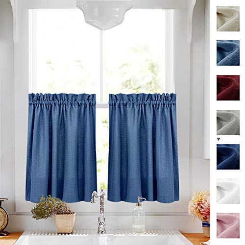 jinchan Beige Kitchen Curtains Linen Tier Curtains 24 Inch Farmhouse Cafe Drapes for Small Window Flax Country Rustic Rod Pocket Bathroom Laundry Room RV Light Filtering 2 Panels Crude