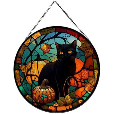 Payutou Black Cat Pattern Stained Glass Suncatcher Cover